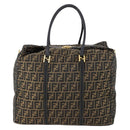 FENDI Zucca Canvas Boston Bag Black Brown gold Auth ki6142-3