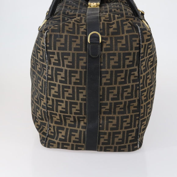 FENDI Zucca Canvas Boston Bag Black Brown gold Auth ki6142