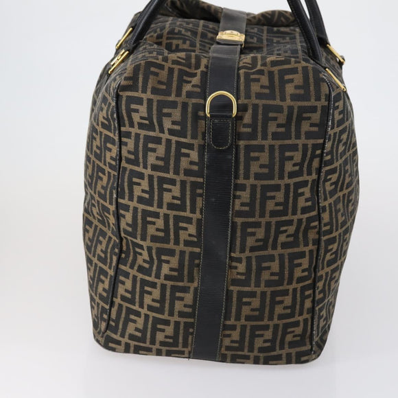 FENDI Zucca Canvas Boston Bag Black Brown gold Auth ki6142