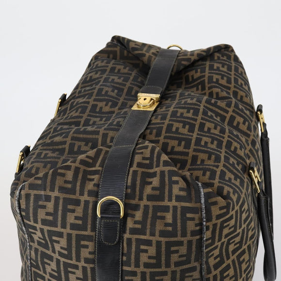 FENDI Zucca Canvas Boston Bag Black Brown gold Auth ki6142