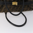 FENDI Zucca Canvas Boston Bag Black Brown gold Auth ki6142-7