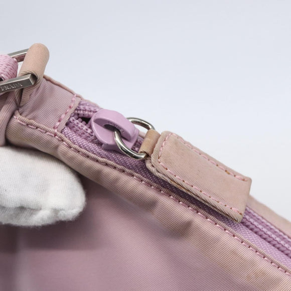 PRADA Accessory Pouch Nylon Pink Silver Auth ki6145