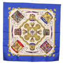 HERMES Carre 90 Scarf ""LES TAMBOURS"" Silk Blue Auth ki6146-1