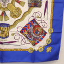 HERMES Carre 90 Scarf ""LES TAMBOURS"" Silk Blue Auth ki6146-10