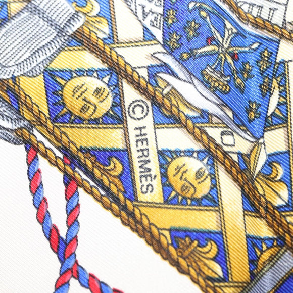 HERMES Carre 90 Scarf ""LES TAMBOURS"" Silk Blue Auth ki6146