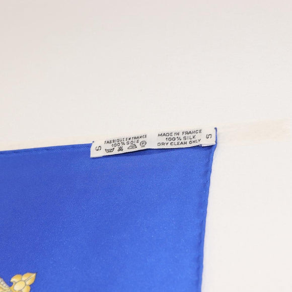 HERMES Carre 90 Scarf ""LES TAMBOURS"" Silk Blue Auth ki6146