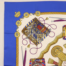 HERMES Carre 90 Scarf ""LES TAMBOURS"" Silk Blue Auth ki6146-2