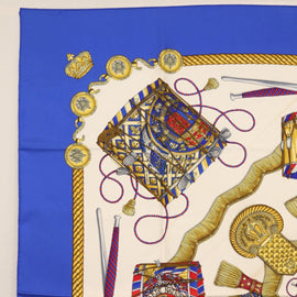 HERMES Carre 90 Scarf ""LES TAMBOURS"" Silk Blue Auth ki6146 - 0