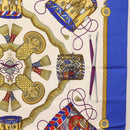 HERMES Carre 90 Scarf ""LES TAMBOURS"" Silk Blue Auth ki6146-7