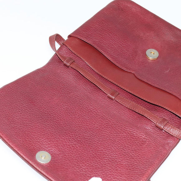 CARTIER Must Line Shoulder Bag Leather Bordeaux Gold Auth ki6147