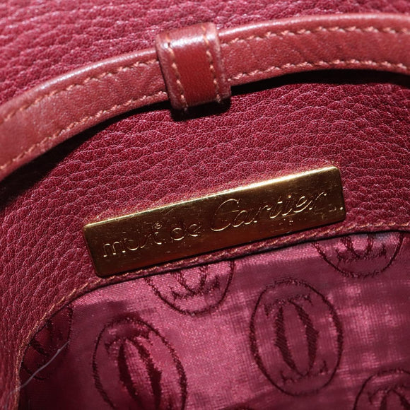 CARTIER Must Line Shoulder Bag Leather Bordeaux Gold Auth ki6147