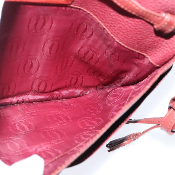 CARTIER Must Line Shoulder Bag Leather Bordeaux Gold Auth ki6147