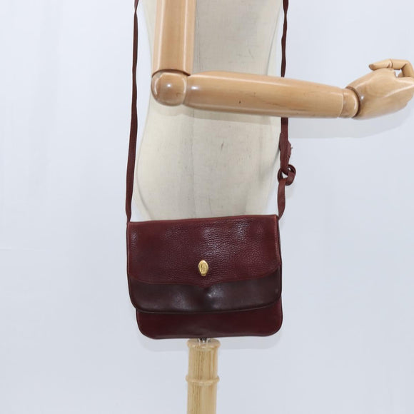 CARTIER Must Line Shoulder Bag Leather Bordeaux Gold Auth ki6147