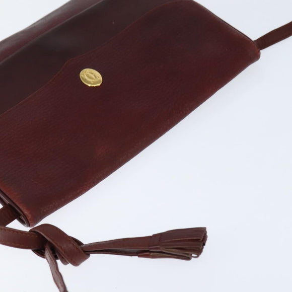 CARTIER Must Line Shoulder Bag Leather Bordeaux Gold Auth ki6147