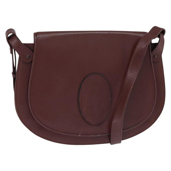 CARTIER Must Line Shoulder Bag Leather Bordeaux Gold Auth ki6148