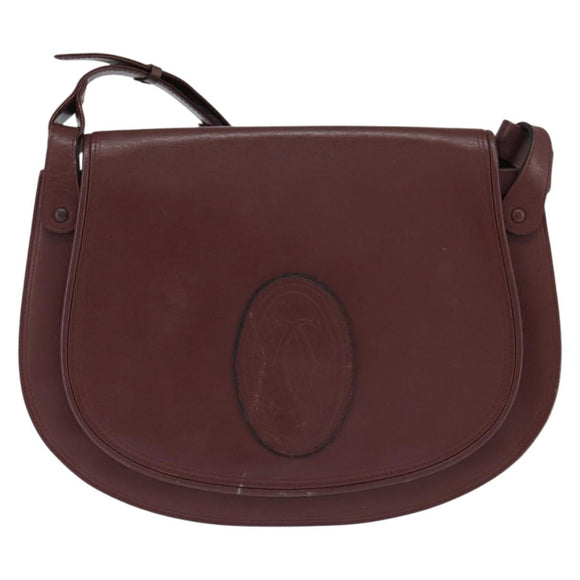 CARTIER Must Line Shoulder Bag Leather Bordeaux Gold Auth ki6148
