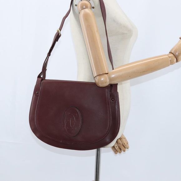 CARTIER Must Line Shoulder Bag Leather Bordeaux Gold Auth ki6148