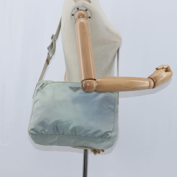 PRADA Shoulder Bag Nylon Light Blue Silver Auth ki6149