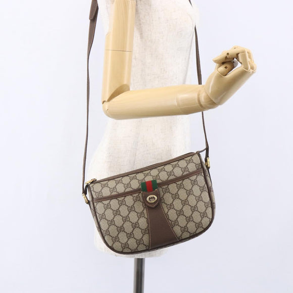 GUCCI GG Supreme Web Sherry Line Bag PVC Beige Gold 89 02 032 Auth ki6150