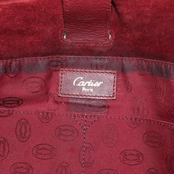 CARTIER Must Line Shoulder Bag Leather Bordeaux Gold Auth ki6152