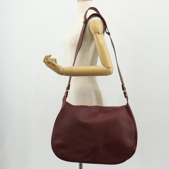 CARTIER Must Line Shoulder Bag Leather Bordeaux Gold Auth ki6152