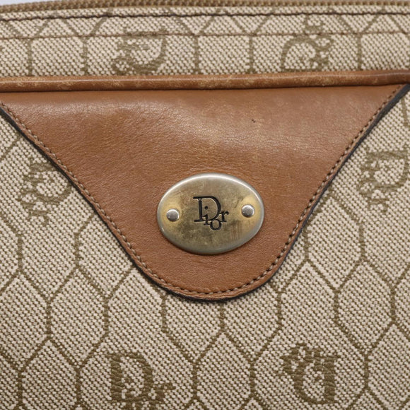 Christian Dior Honeycomb Canvas Shoulder Bag PVC Beige Gold Auth ki6153