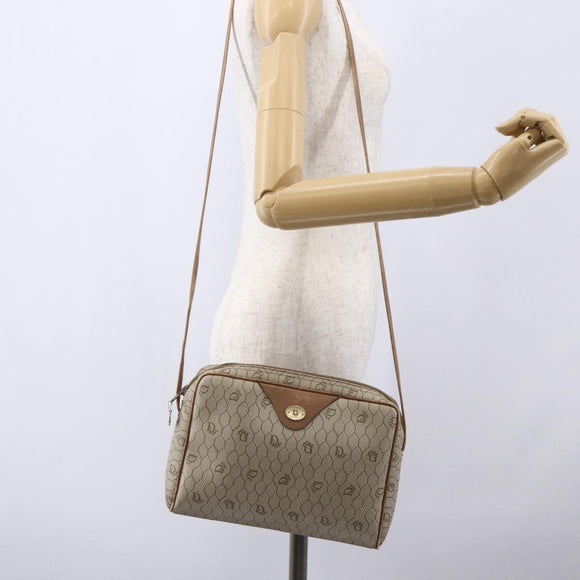 Christian Dior Honeycomb Canvas Shoulder Bag PVC Beige Gold Auth ki6153