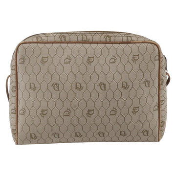 Christian Dior Honeycomb Canvas Shoulder Bag PVC Beige Gold Auth ki6153 - 0