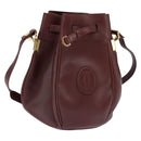 CARTIER Must Line Shoulder Bag Leather Bordeaux Gold Auth ki6154-1