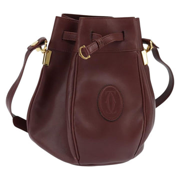 CARTIER Must Line Shoulder Bag Leather Bordeaux Gold Auth ki6154