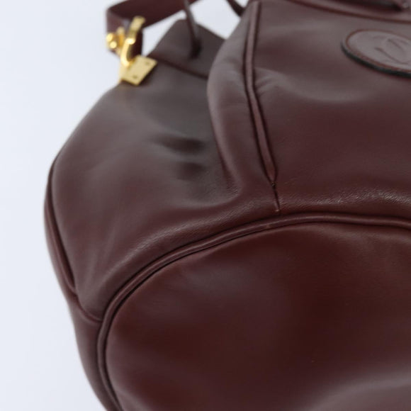 CARTIER Must Line Shoulder Bag Leather Bordeaux Gold Auth ki6154