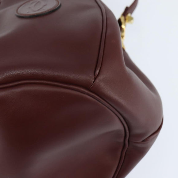 CARTIER Must Line Shoulder Bag Leather Bordeaux Gold Auth ki6154