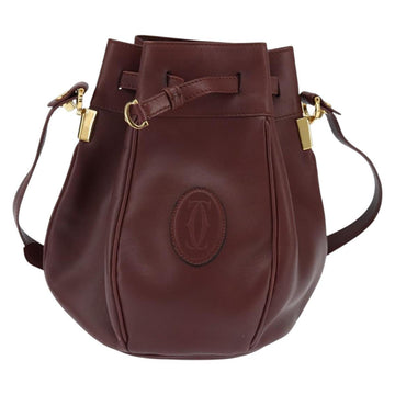 CARTIER Must Line Shoulder Bag Leather Bordeaux Gold Auth ki6154 - 0