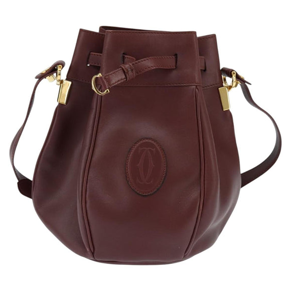 CARTIER Must Line Shoulder Bag Leather Bordeaux Gold Auth ki6154