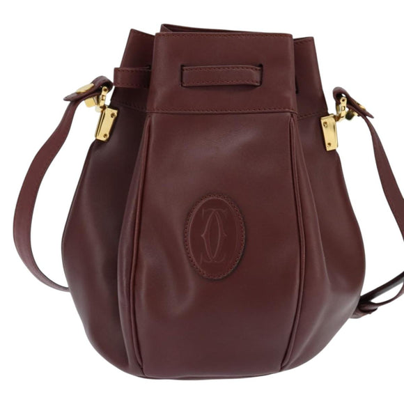 CARTIER Must Line Shoulder Bag Leather Bordeaux Gold Auth ki6154