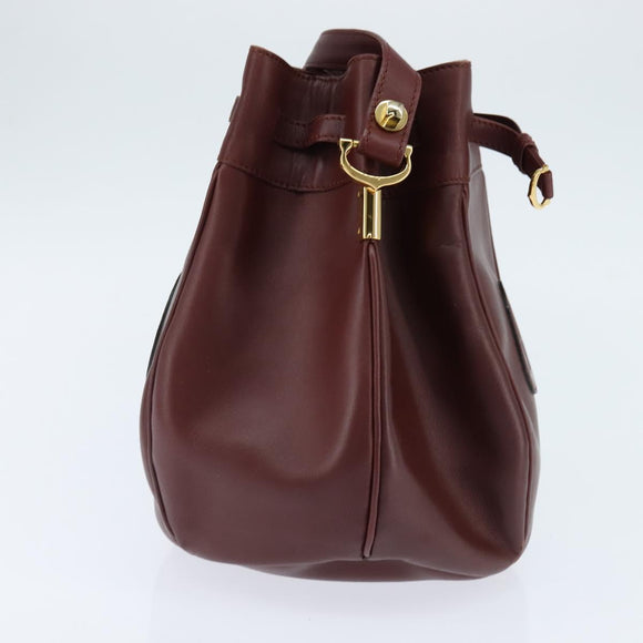 CARTIER Must Line Shoulder Bag Leather Bordeaux Gold Auth ki6154