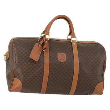 CELINE Macadam Canvas Boston Bag PVC Brown Gold Auth ki6155