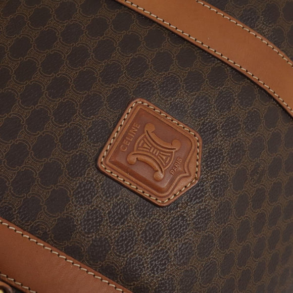 CELINE Macadam Canvas Boston Bag PVC Brown Gold Auth ki6155
