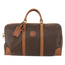 CELINE Macadam Canvas Boston Bag PVC Brown Gold Auth ki6155-2