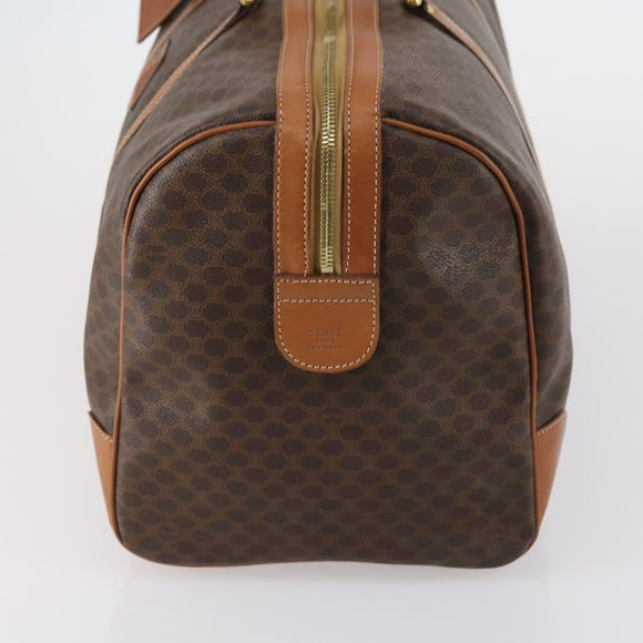 CELINE Macadam Canvas Boston Bag PVC Brown Gold Auth ki6155