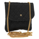 CHANEL Matelasse Chain Shoulder Bag Satin Black Gold CC Auth ki6158-1