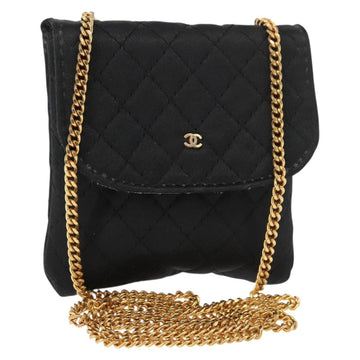 CHANEL Matelasse Chain Shoulder Bag Satin Black Gold CC Auth ki6158
