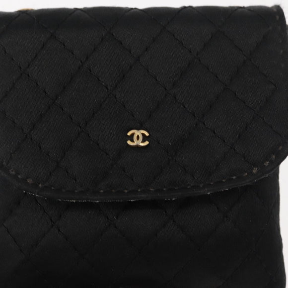 CHANEL Matelasse Chain Shoulder Bag Satin Black Gold CC Auth ki6158