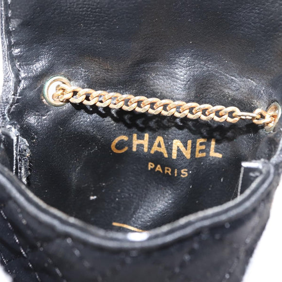 CHANEL Matelasse Chain Shoulder Bag Satin Black Gold CC Auth ki6158