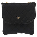 CHANEL Matelasse Chain Shoulder Bag Satin Black Gold CC Auth ki6158-13