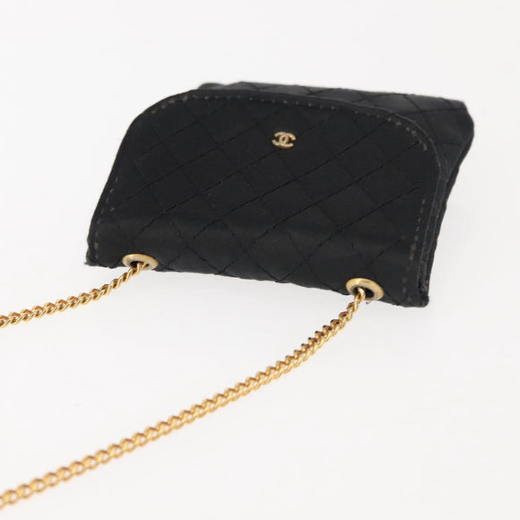 CHANEL Matelasse Chain Shoulder Bag Satin Black Gold CC Auth ki6158