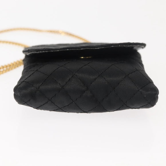 CHANEL Matelasse Chain Shoulder Bag Satin Black Gold CC Auth ki6158