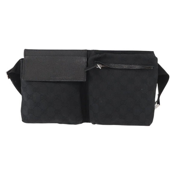 GUCCI GG Canvas Waist bag Black Silver 28566 Auth ki6159