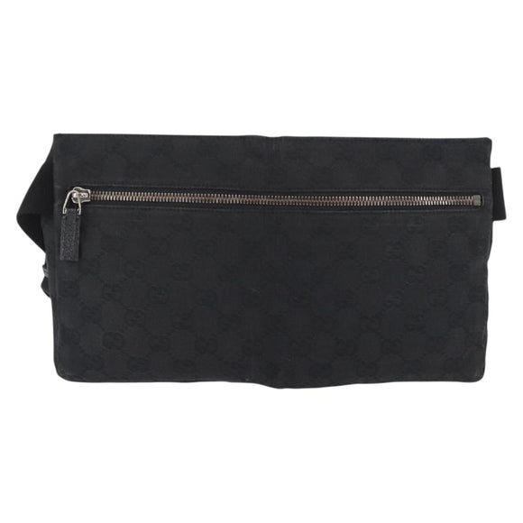 GUCCI GG Canvas Waist bag Black Silver 28566 Auth ki6159