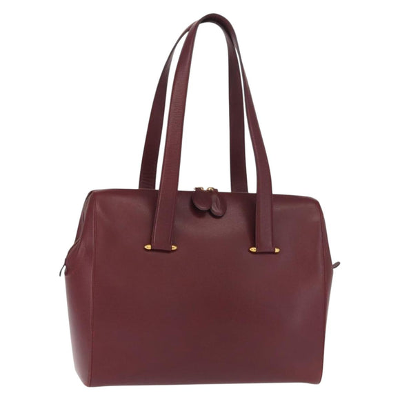 CARTIER Must Line Shoulder Bag Leather Bordeaux Gold Auth ki6163